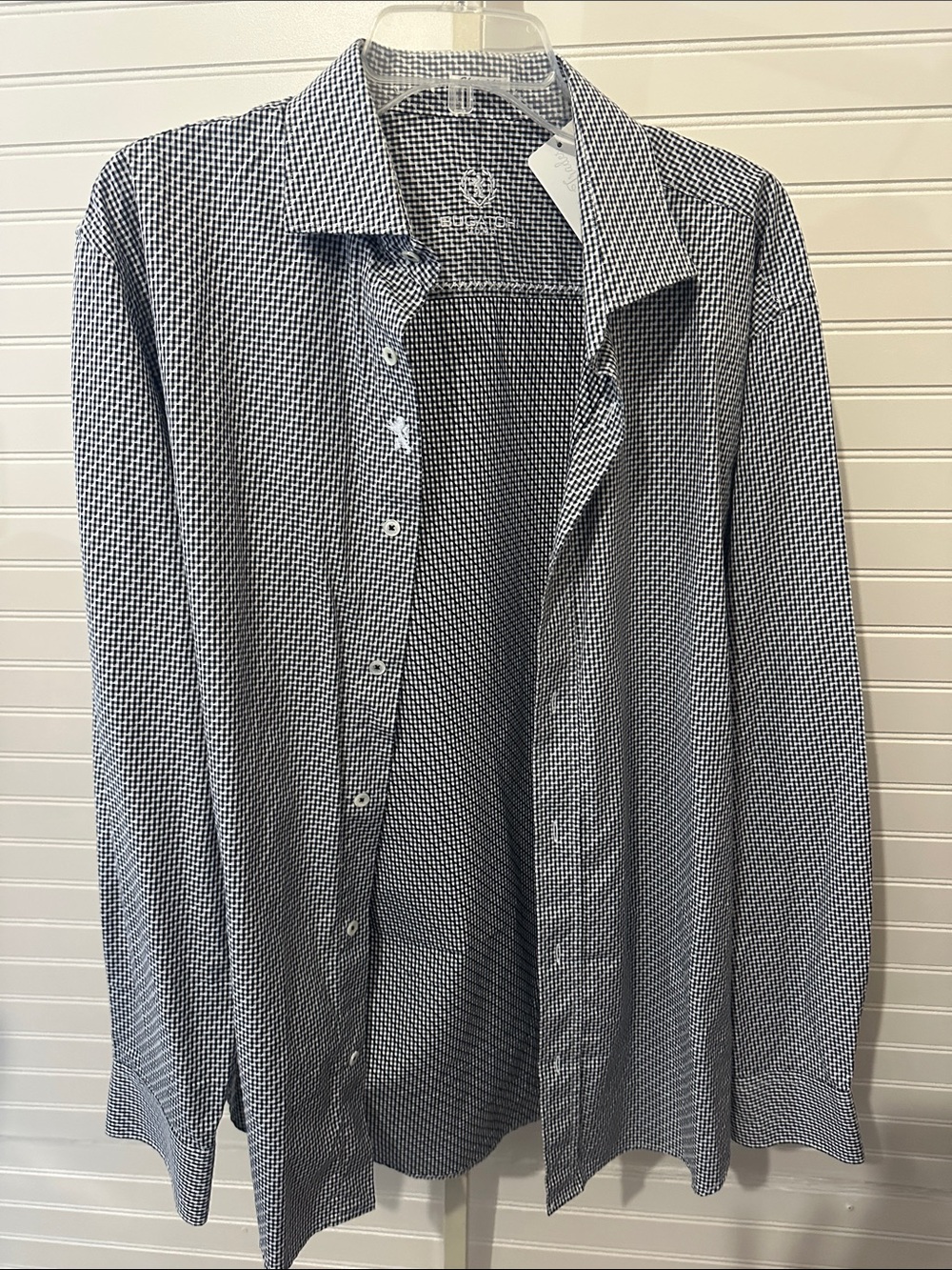 Bugatchi Men's Black and White Mini-Check Dress Shirt XL
